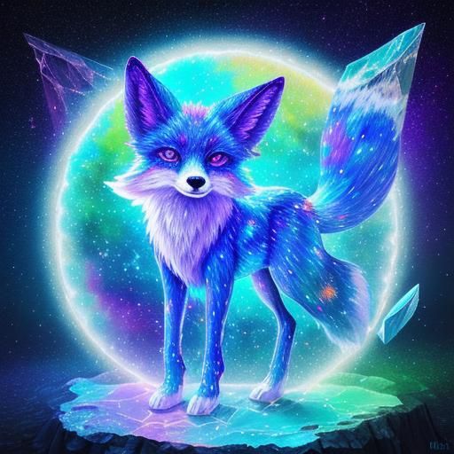 Holographic Crystal Fox in Cosmic Astral Style