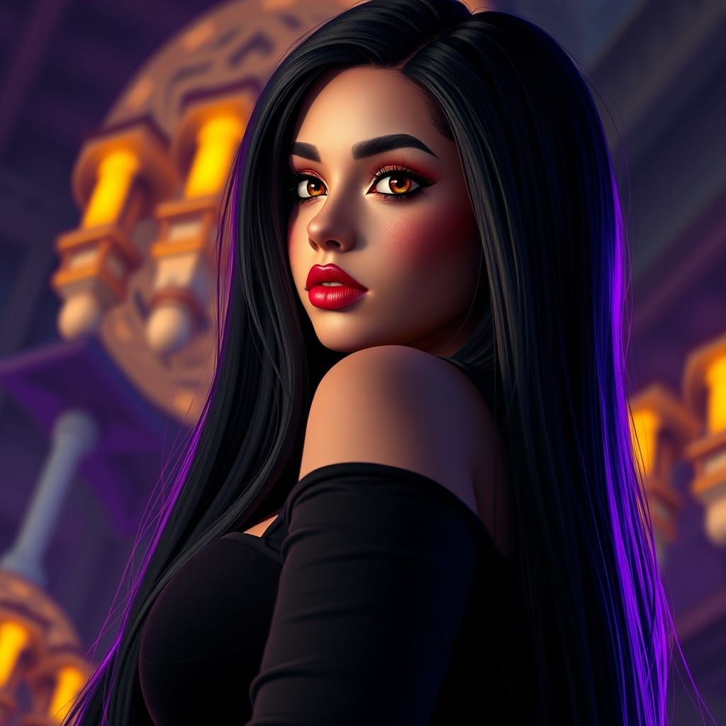 Bratz-Inspired Woman with Long Hair in Dark Fantasy Style