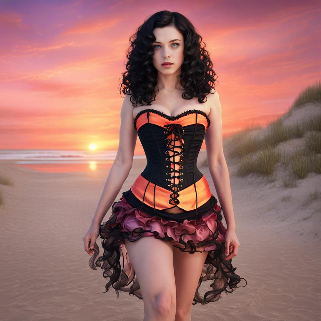 Summer Witch on Beach at Sunset in Fantasy Art