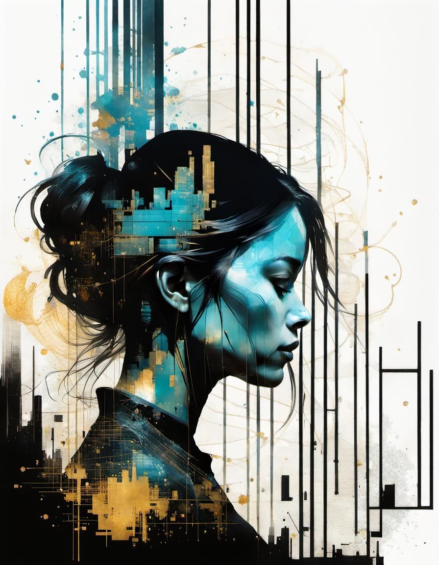 Silhouette Double Exposure with CRT Matrix Effect