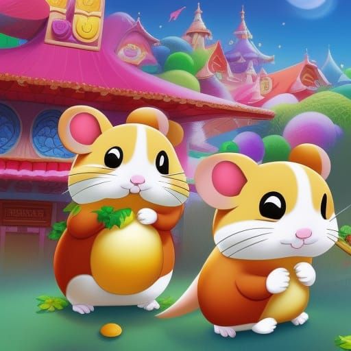 Ninja Hamster Stealing Potatoes in Candy Art Style