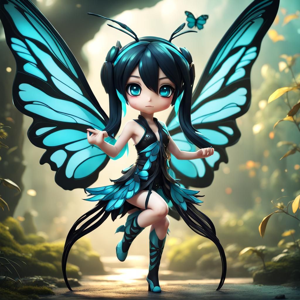 Chibi Fairy with Butterfly Wings, Fantasy Art