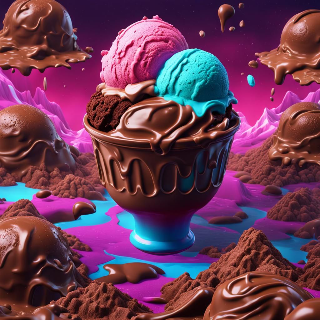 Chocolate Ice Cream in Vaporwave Art Style