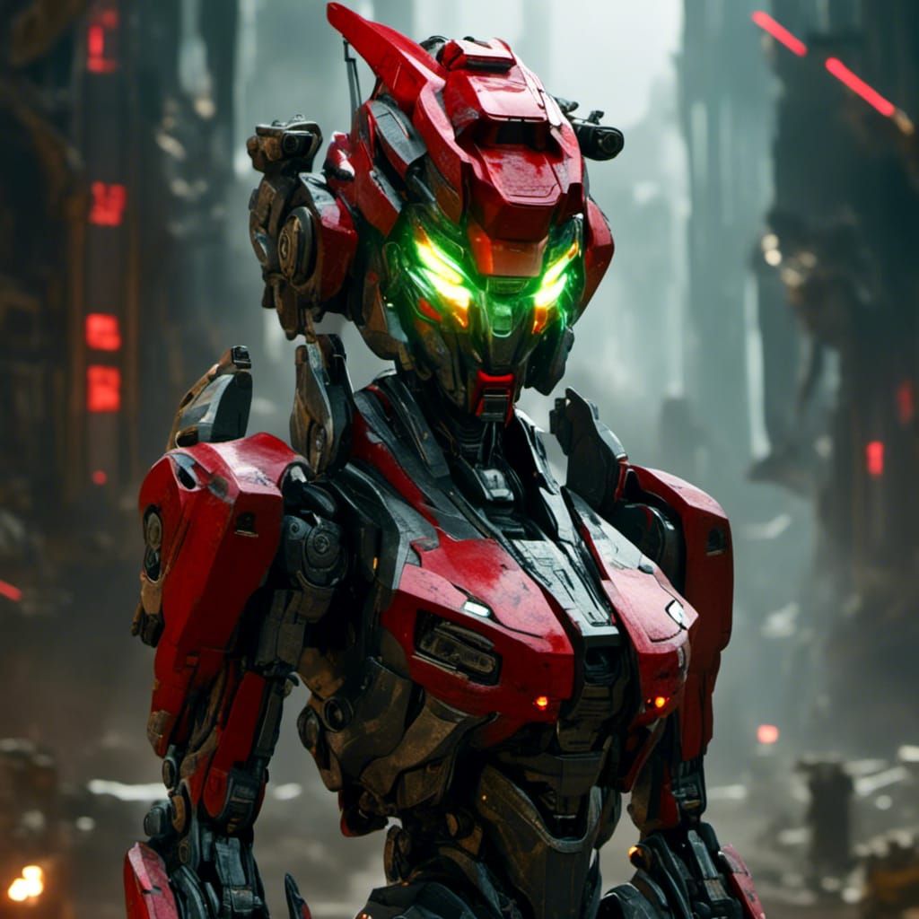 Epic Female Transformer with Glowing Eyes, Cinematic Style