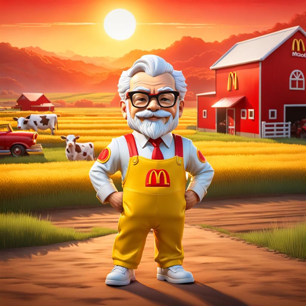 Colonel Sanders Dons McDonald's Outfit at Farm