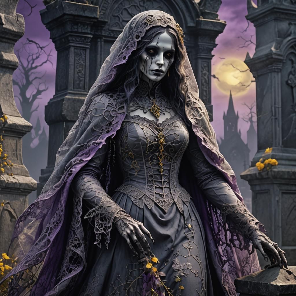 Eerie Ghost in Gothic Graveyard: Dark Fantasy Art