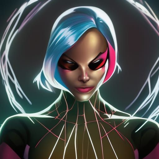 Hyperdetailed Spider-Gwen Portrait in Dynamic Action Pose