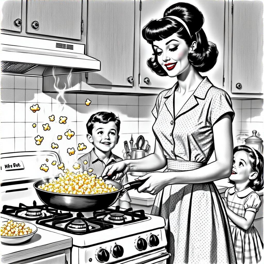 Vintage Kitchen Scene in Sketch Art Style