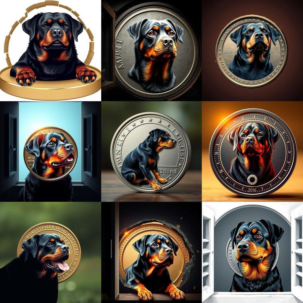 Rottweiler Erupts from Coin in Cyberpunk Terminal Scene