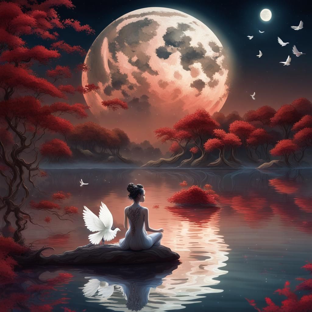 Fantasy Landscape: Winged Figure with Dove