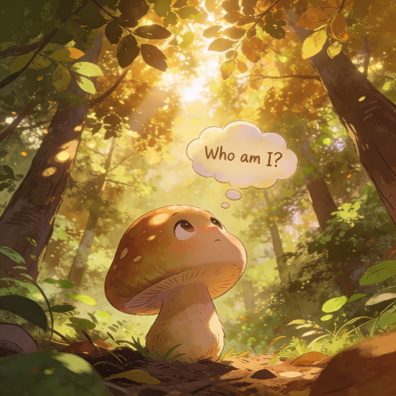 Mushroom Contemplates Existence Under Forest Canopy
