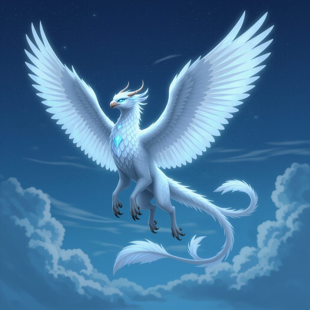 Majestic Sky Griffin Soaring Through Clouds