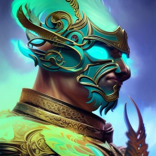 Stoic Warrior in Art Nouveau Owl Armor