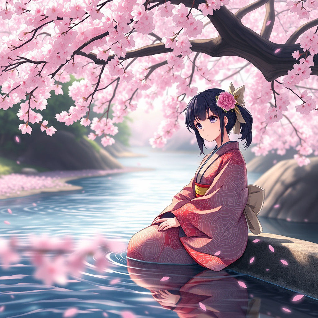 Anime Girl Under Sakura Tree: 3D Art