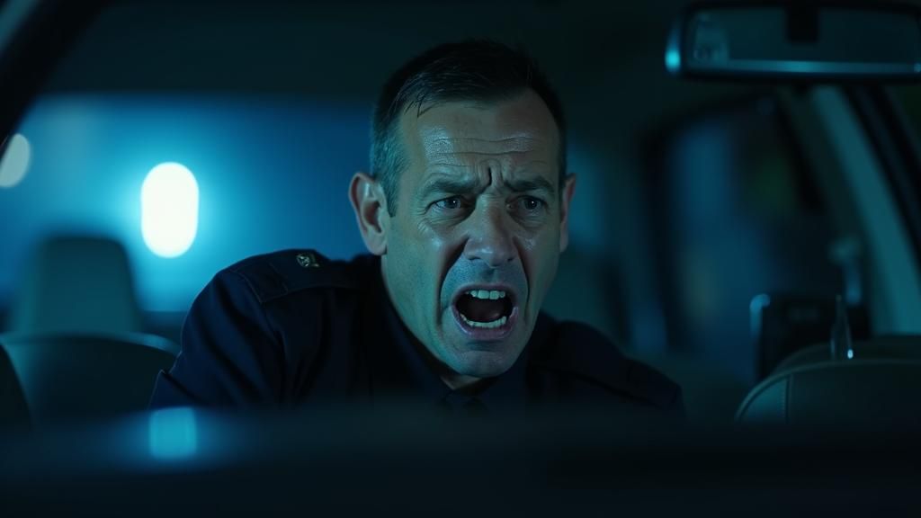 Distressed Officer Communicating Via Radio, Cinematic Style