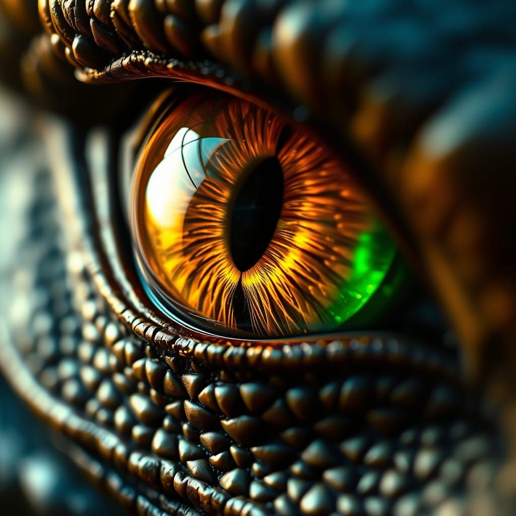 Hyper-Detailed Dragon Eye with Emerald and Gold Iris