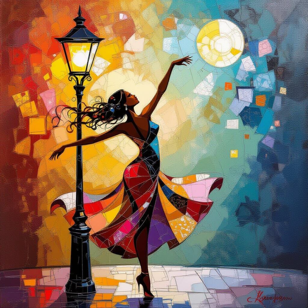 Abstract Dance Scene in Expressionist Acrylic Art