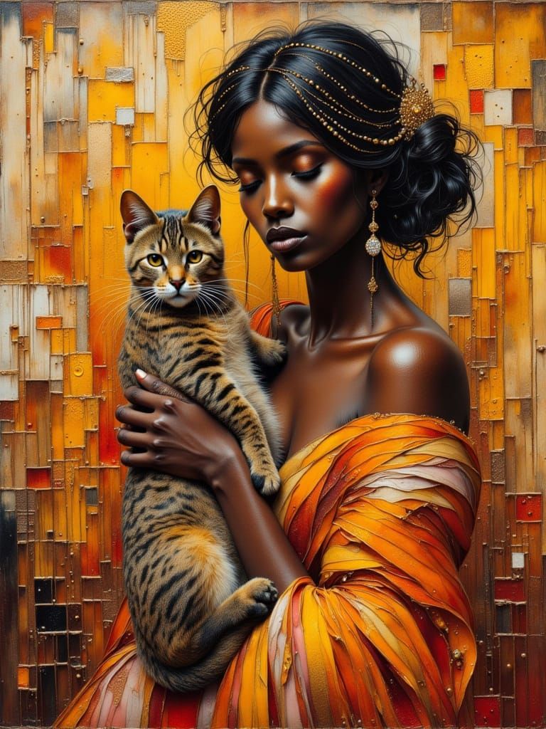 Woman with Cat in Expressive Impasto Painting