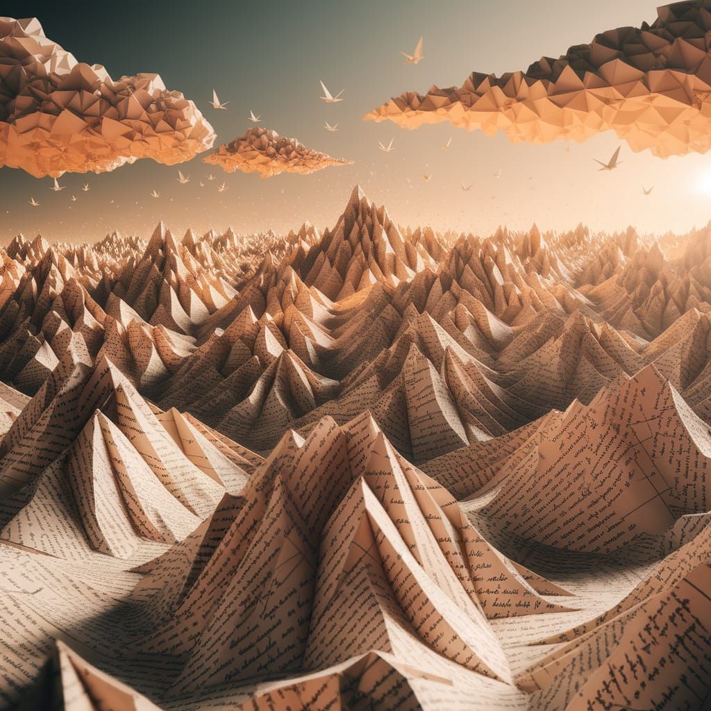 Origami Mountains in Golden Hour Light