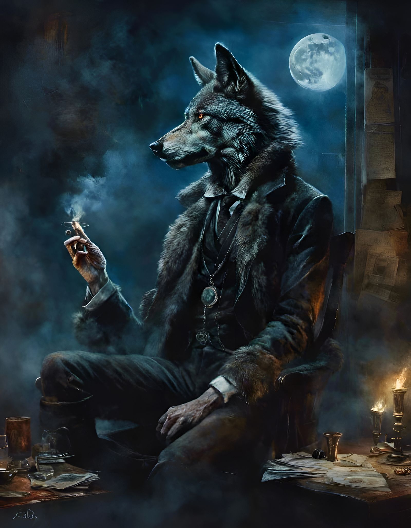 Smoky Figure in Dark Sci-Fi Style