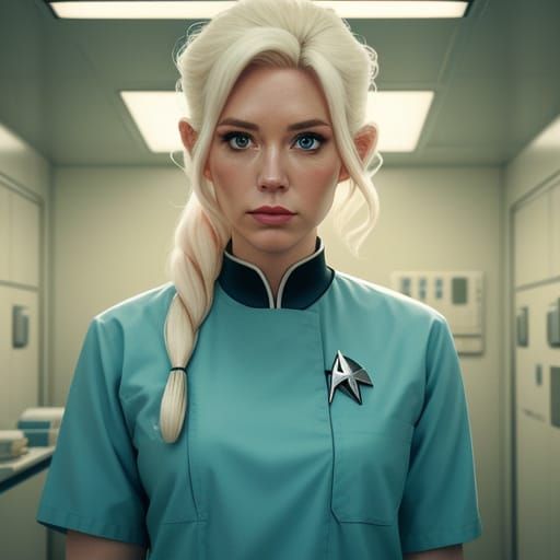 Jess Bush as Bleached Hair Nurse Chapel: Retro Sci-Fi Film S...