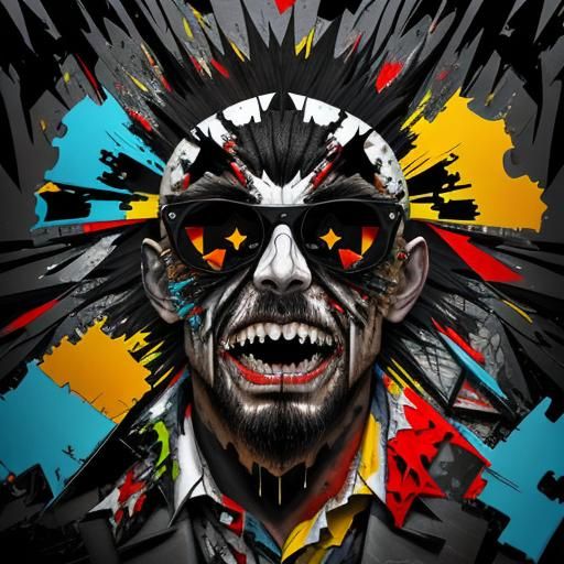 Distorted Fragmented Male Face: Anaglyph Digital Collage