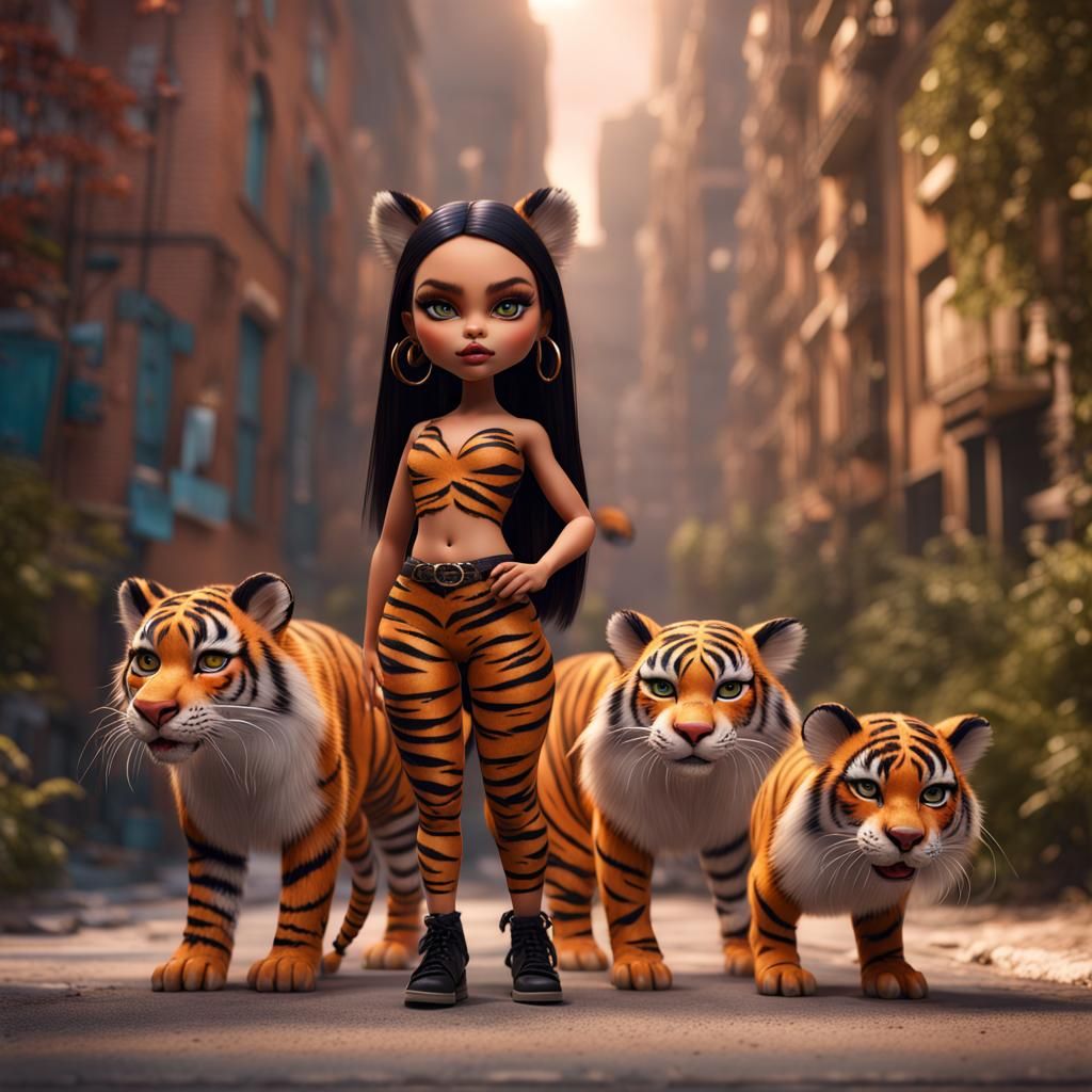 Hyperrealistic Bratz Doll as Tiger Lady