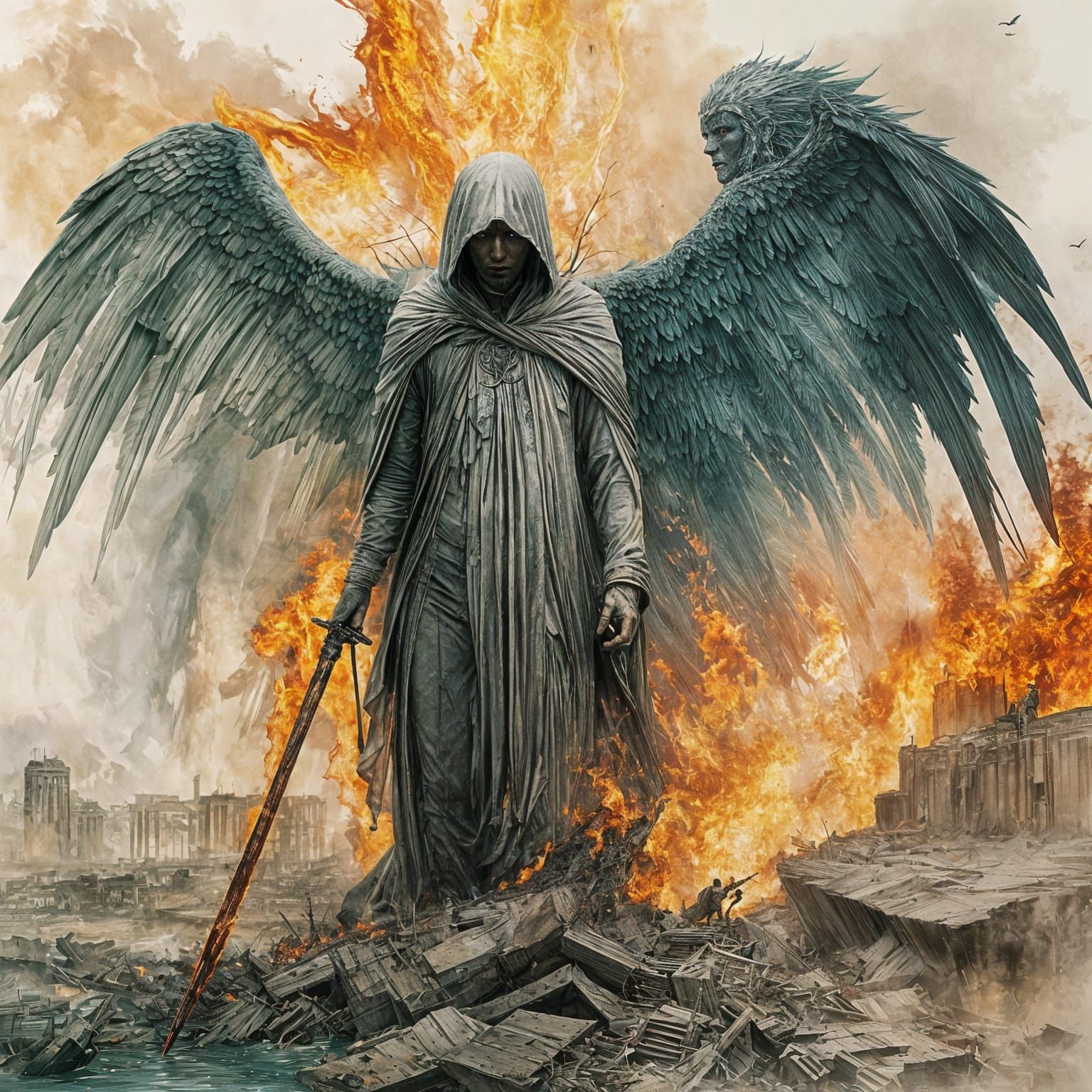 Apocalyptic Angel of Death in a Double Exposure