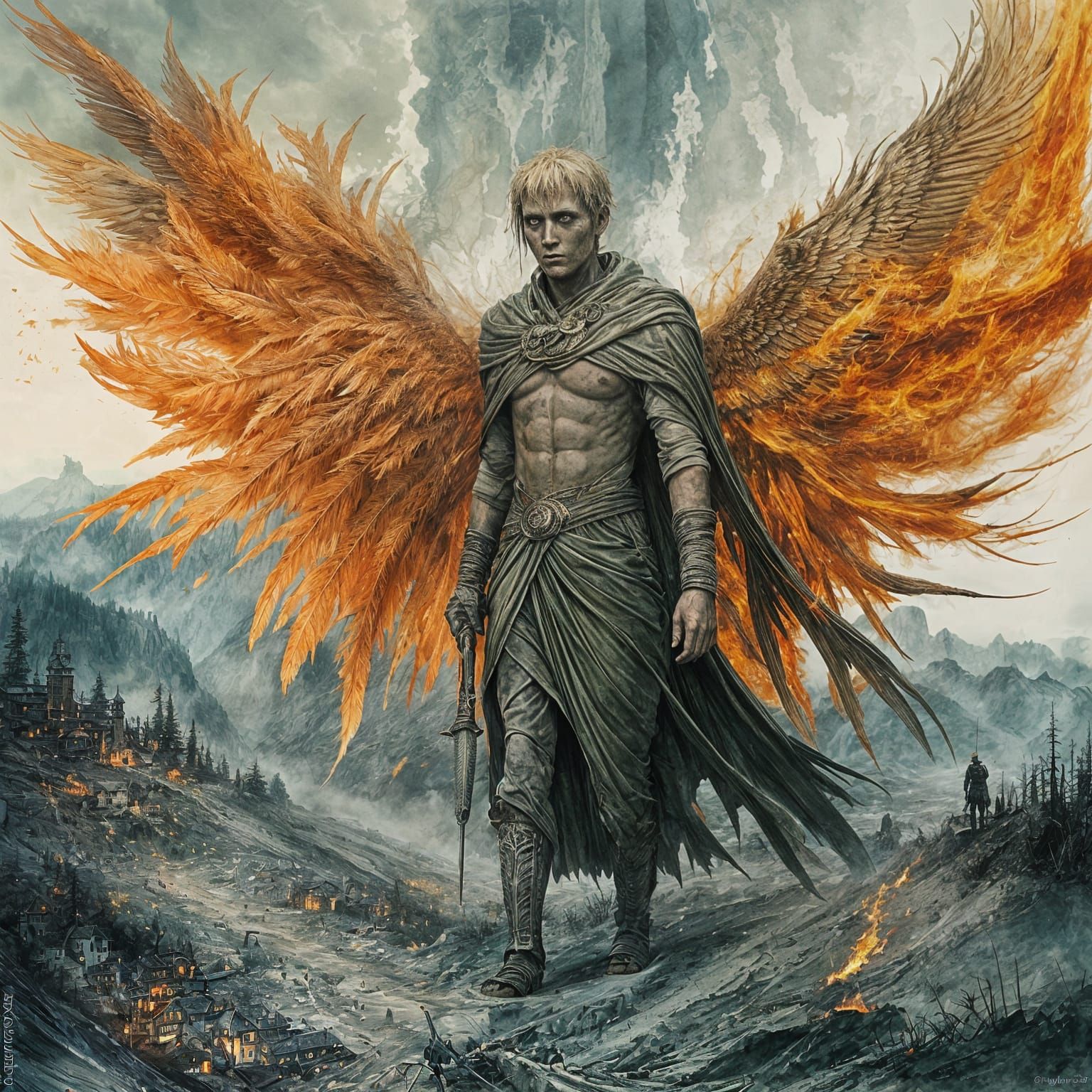 Apocalyptic Angel of Death Walks Through Scorched Earth in D...