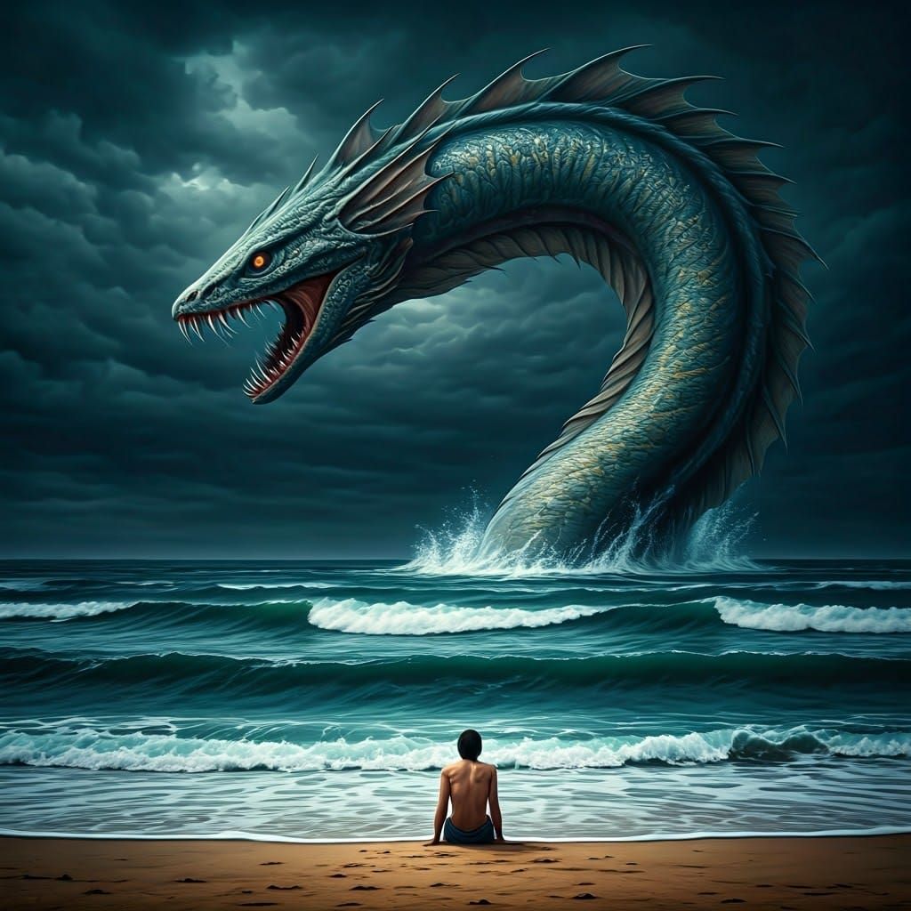 Colossal Eel Sea Monster Threatens Man