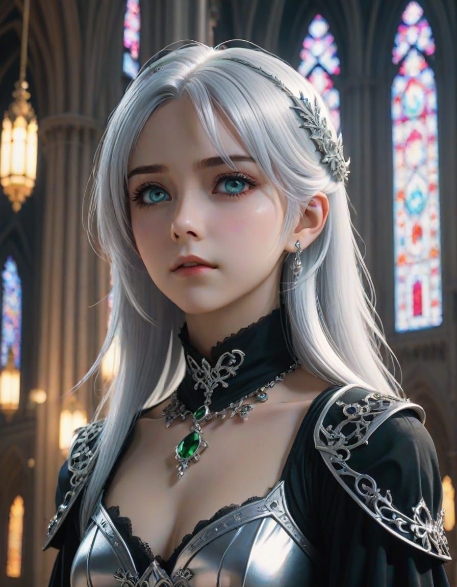 Anime Portrait of a Gothic Woman in Cathedral