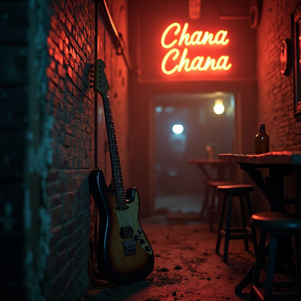 Guitar in Blues Club, Smoky Neon Glow
