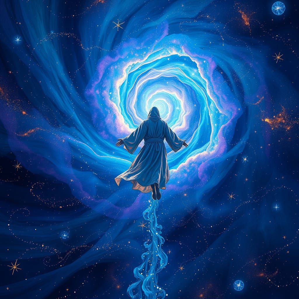 Otherworldly Astral Traveler in a Cosmic Vortex