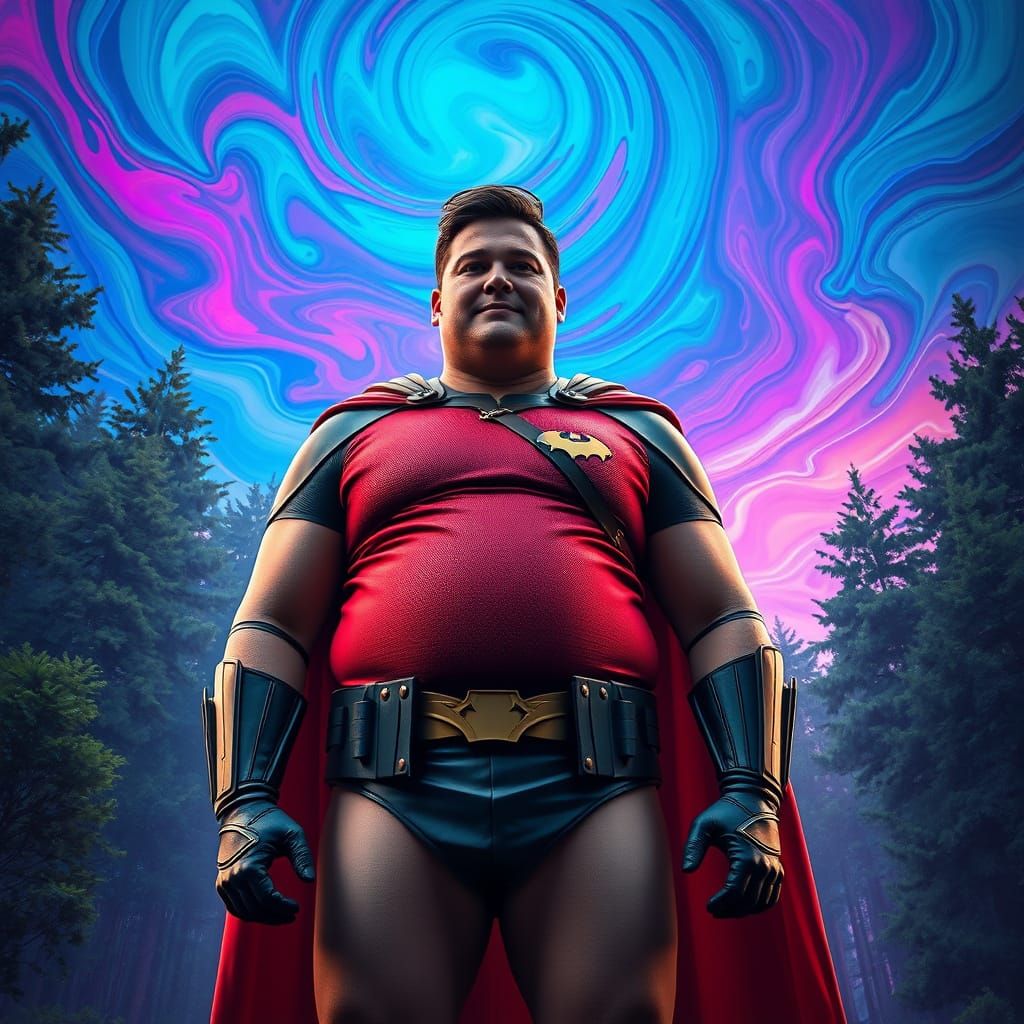 Robin Costume in Psychedelic Forest, Hyperrealistic 8K