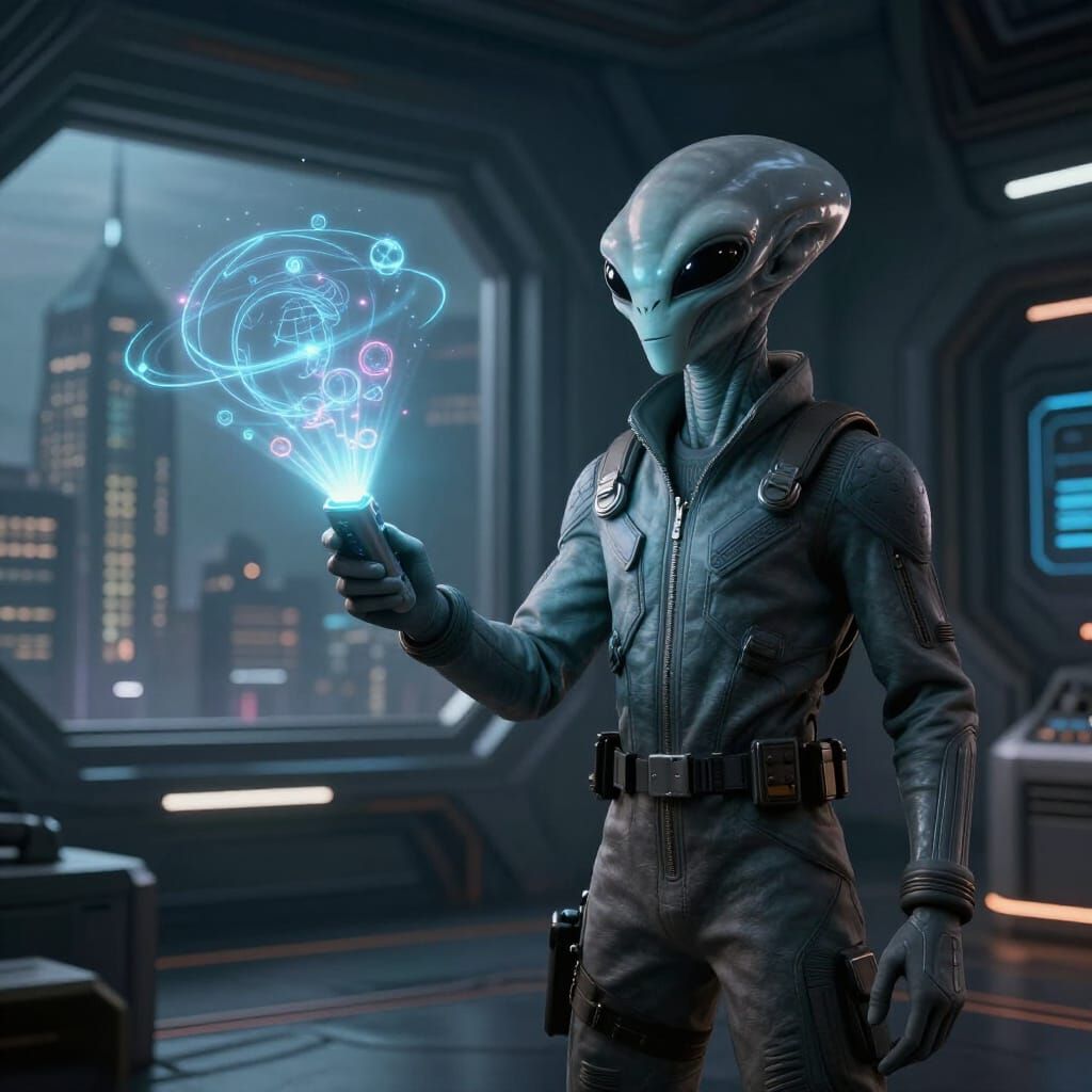 Alien Receives Holographic Message on Futuristic Earth