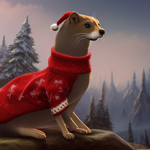 Weasel in Christmas Sweater: Detailed Matte Painting