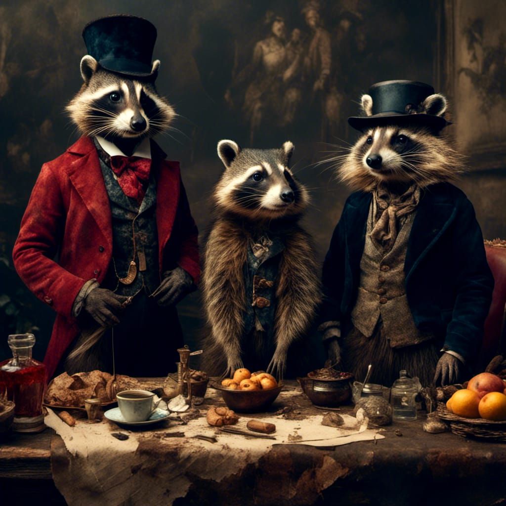 Raccoon Dandy and Hobo Groundhog at Table