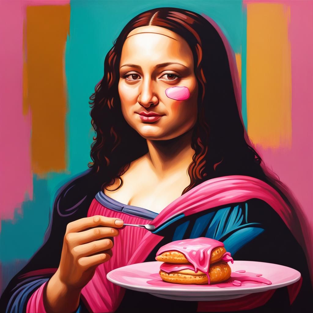Mona Lisa Eating a Pink Croissant