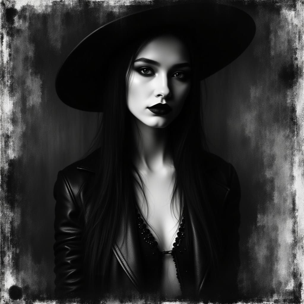 Goth Portrait in Black and White Photogram Style