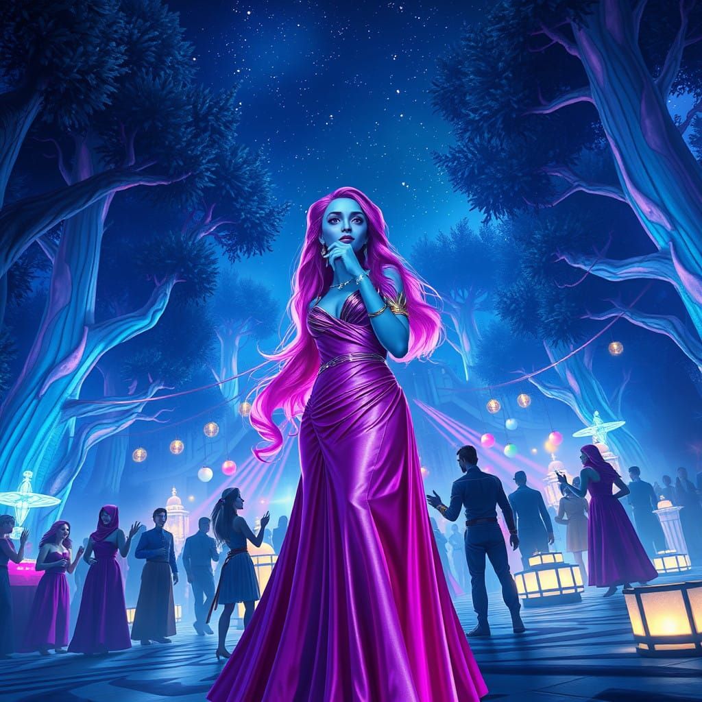 Elegant Star Wars Pantoran Woman in Iridescent Gown at Glowi...