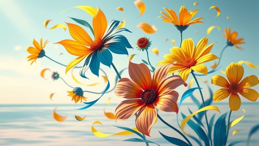 Dancing Flowers in Abstract Expressionist Style