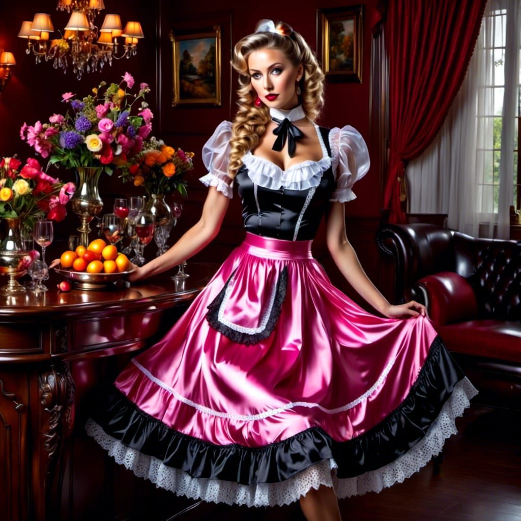 See-Through Latex French Maid in Floral Dress