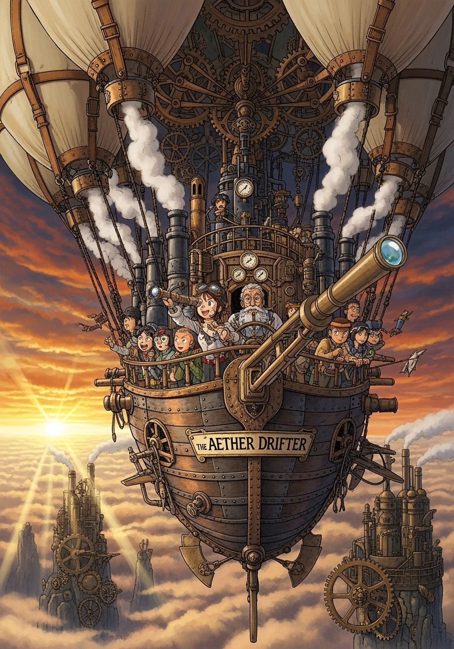Steampunk Airship Adventure Illustration in Manga Style