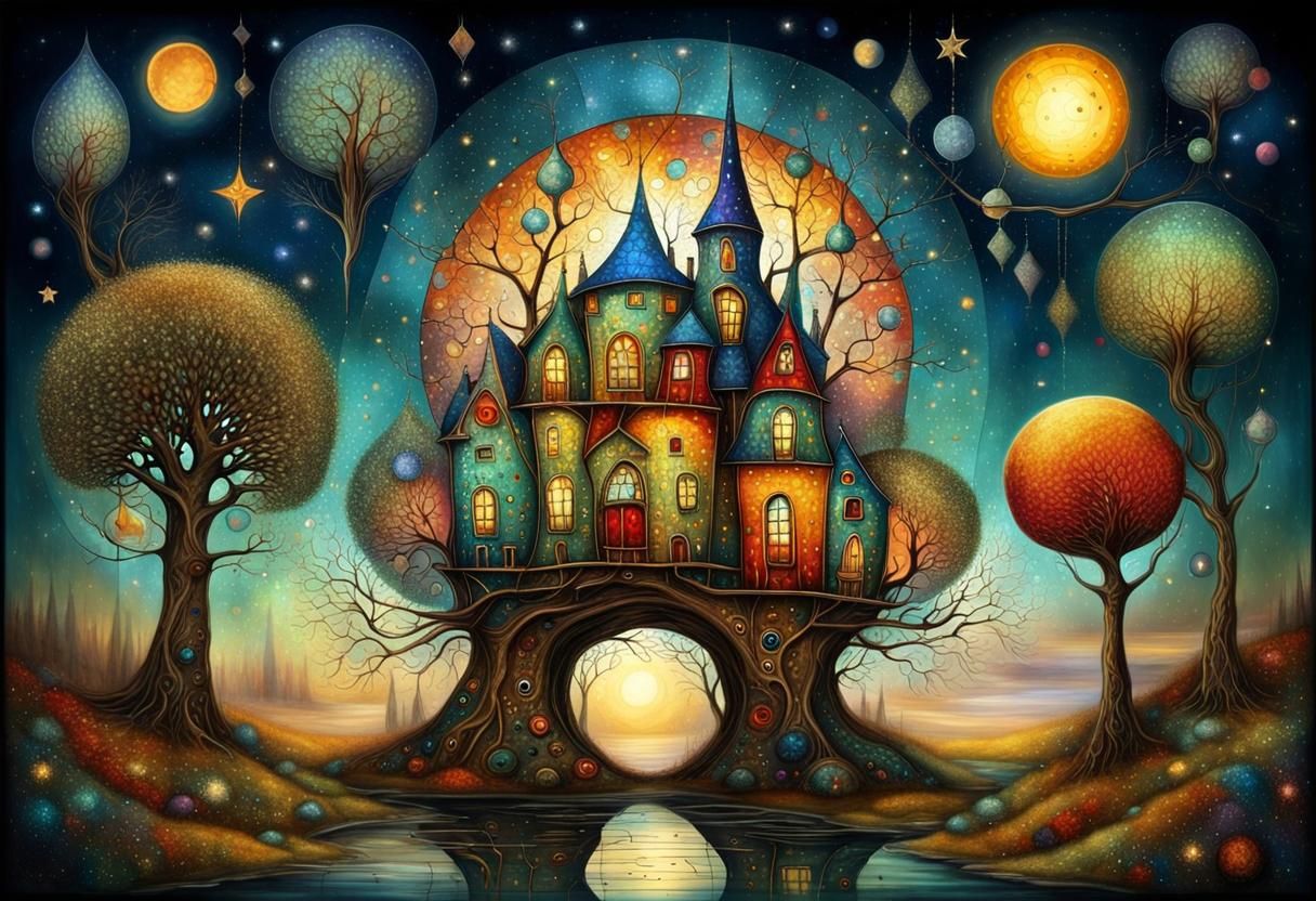 Stained Glass Fantasycore House, Surreal Mosaic