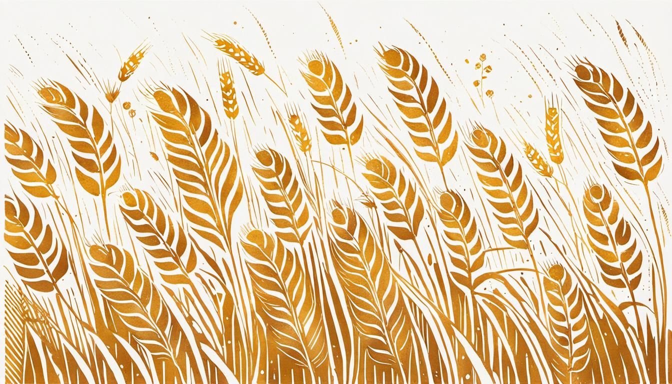 Golden Wheat Fronds in Lino Print Style