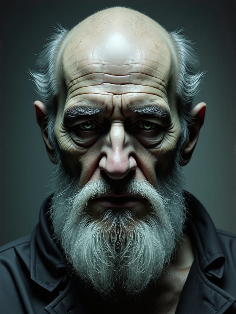 Grizzled Old Man with Twinkle, in Dark Fantasy Style