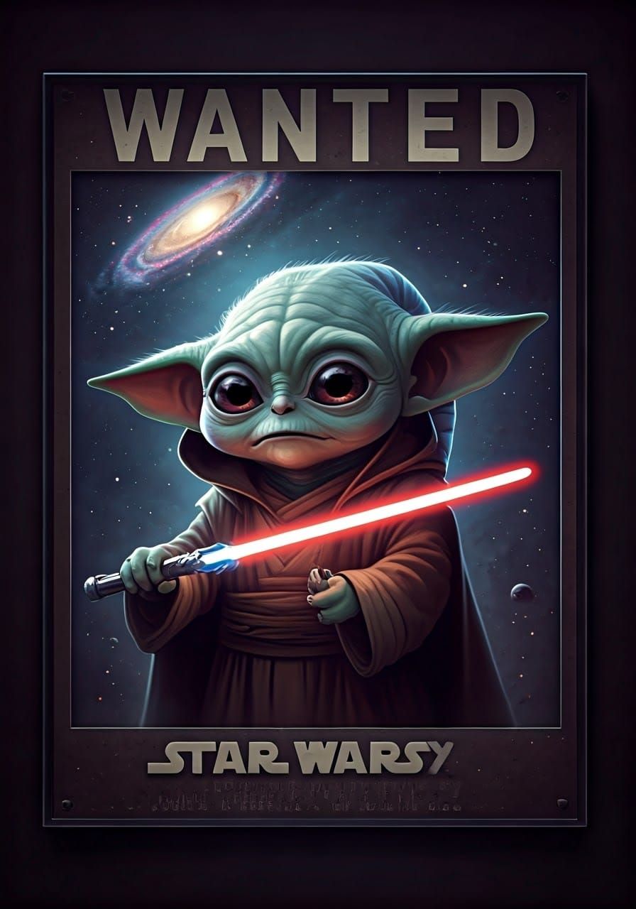 Surreal "Wanted" Poster of a Cute Jedi Alien
