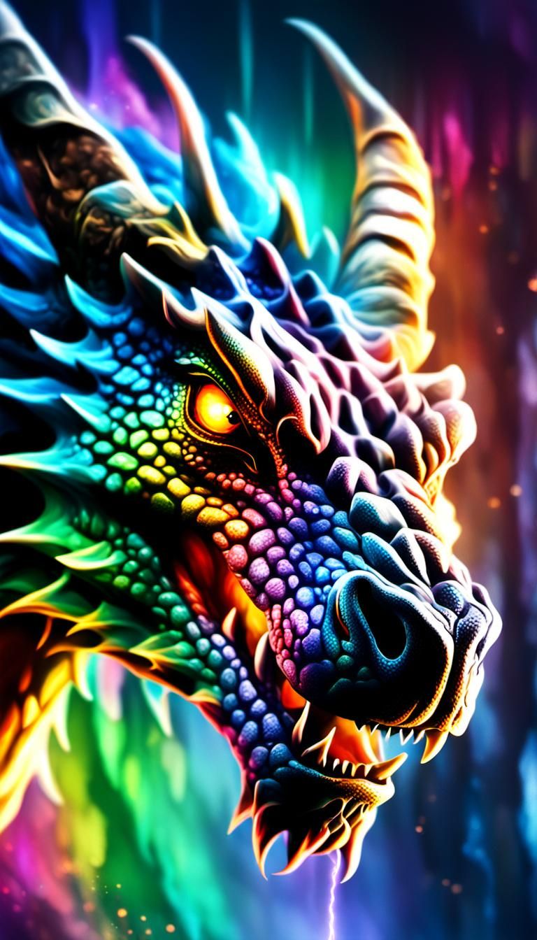 Rainbow Lightning Dragon in Hyperrealistic Fantasy Art