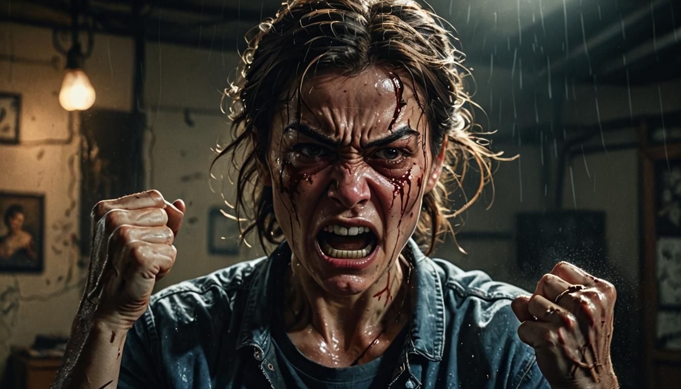 Angry Woman Portrait in VHS Movie Style