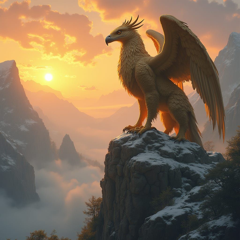 Golden Griffin Reigns Supreme on Snowy Mountain Throne at Su...